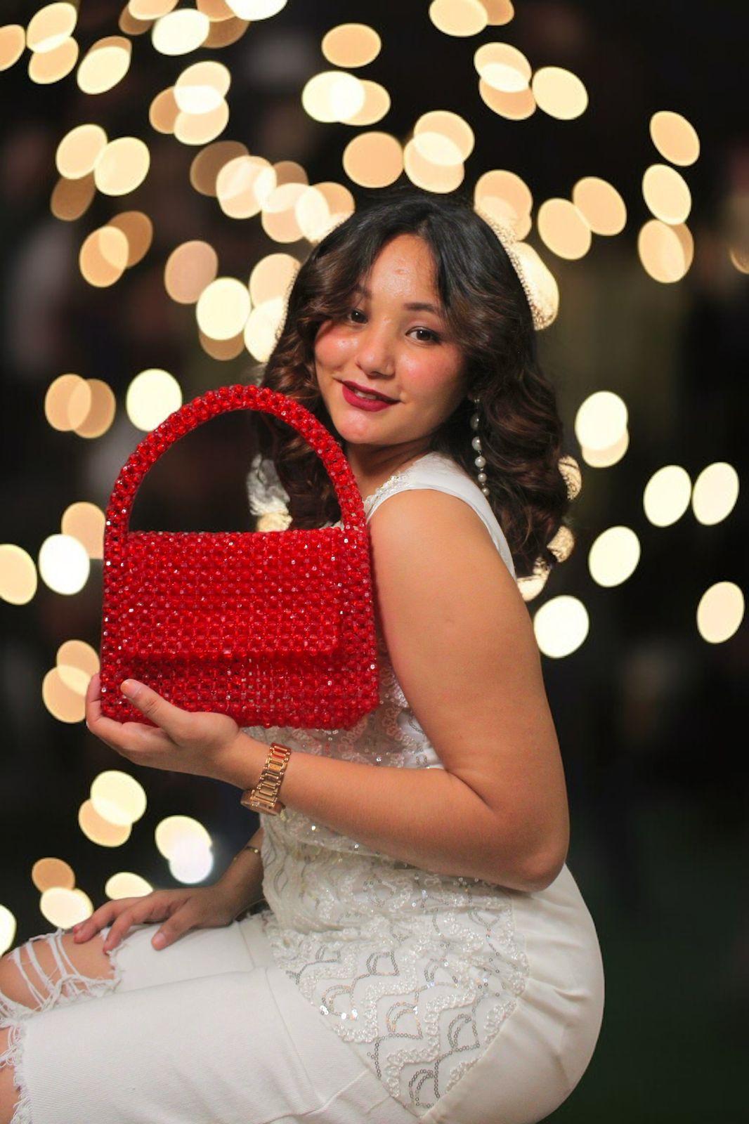 Red Beaded Handbag - Image 2
