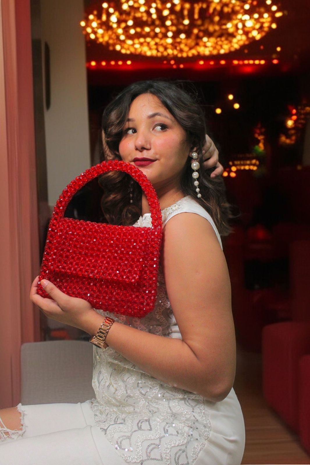 Red Beaded Handbag