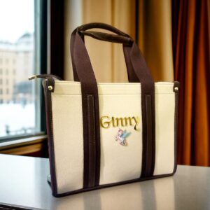 Mini Tote Bag (Cream- Brown)