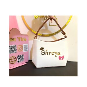 (Diamond Sling Bag) (White-Tan)